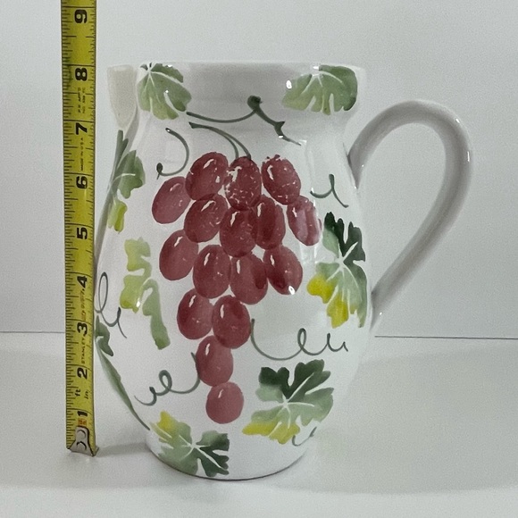Pier 1 Imports Hand painted Pitcher Grapes & Vines Made In Italy 8” Tall - Picture 8 of 9